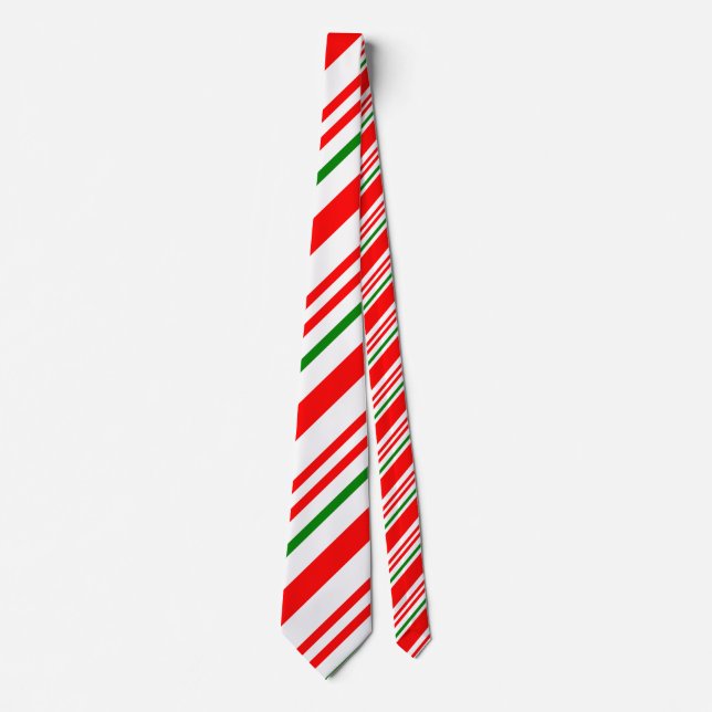 Gravata Candy Cane Red Green Padrão de Natal Branco (Frente)