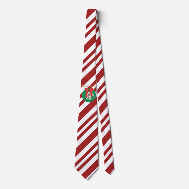 Gravata Candy Striped Merry Christmas Tire Wreath em um (Frente)