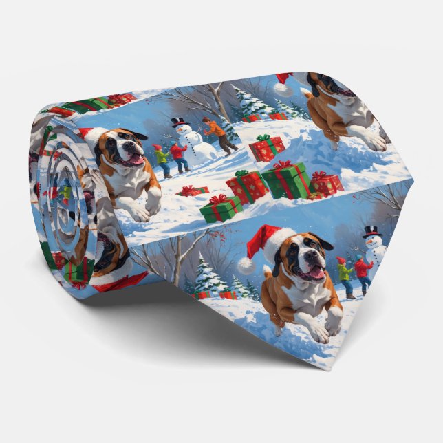 Gravata Cane Corso Correndo na Neve com Chapéu de Natal (Rolled)
