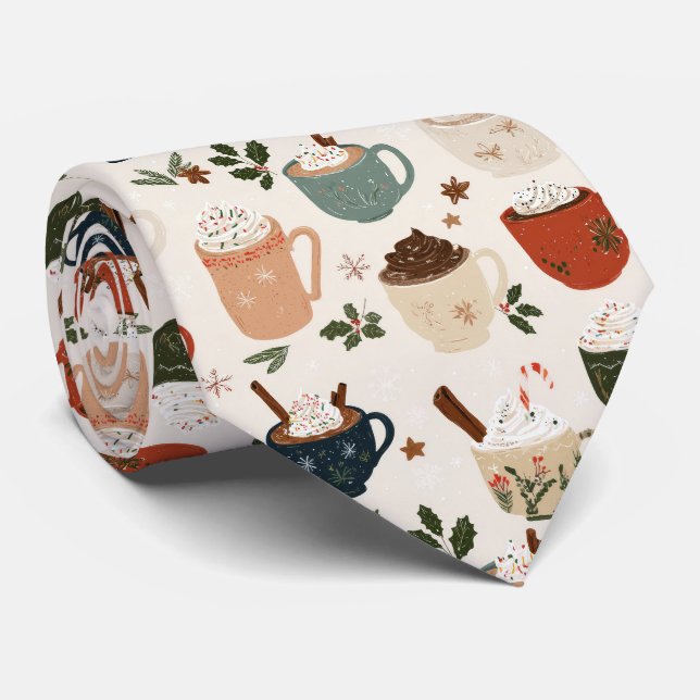 Gravata Canecas Elegantes de Natal com Padrões Festivos (Rolled)