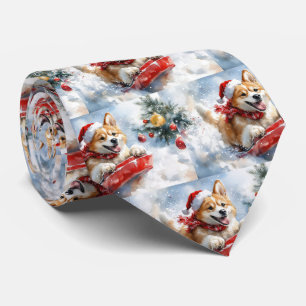 Gravata Cão Akita em Trenó Deixe Nevar Natal