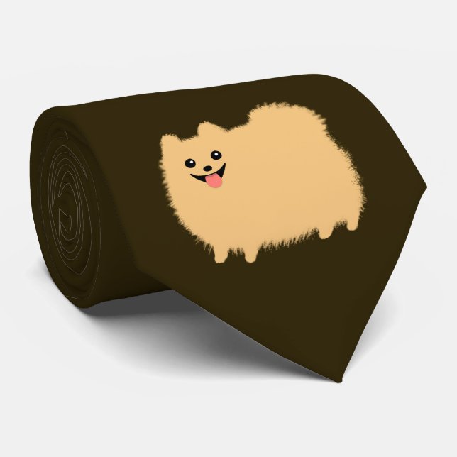 Gravata Cão de Cartoon Pomeraniano Bonito a Cor do Chocola (Rolled)