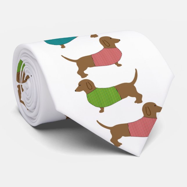 Gravata Cão De Dachshund Na Diversão De Padrões De Suéter (Rolled)