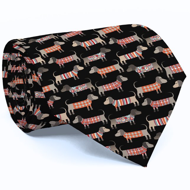 Gravata Cão de linguiça de salsicha de Dachshund (Dachshund Wiener Sausage Dog pattern neck tie)