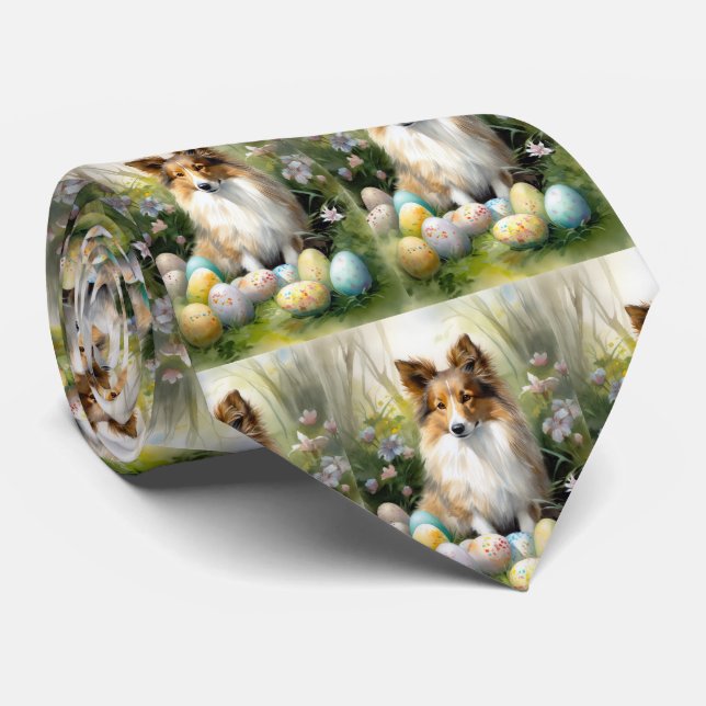 Gravata Cão de Pastoreio de Shetland com Feriado de Ovos d (Rolled)