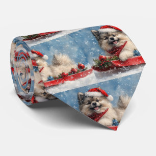 Gravata Cão Keeshond em Trenó Deixe Nevar Natal