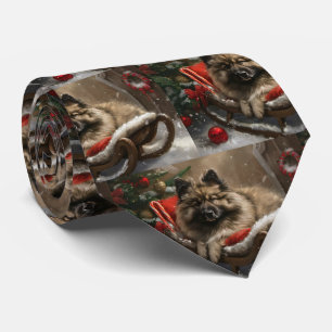Gravata Cão Keeshond Natal Festivo