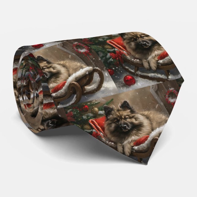 Gravata Cão Keeshond Natal Festivo (Rolled)