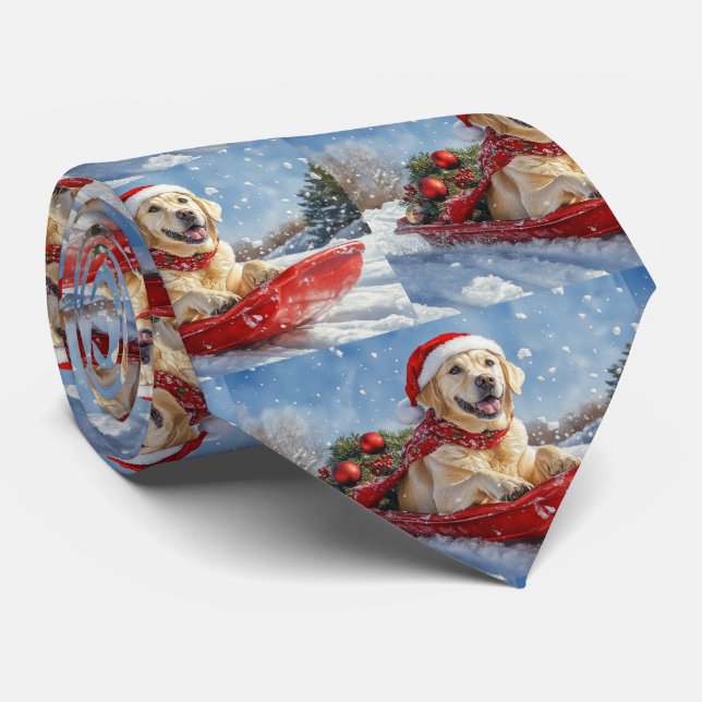 Gravata Cão Labrador em Trenó Deixe Nevar Natal (Rolled)