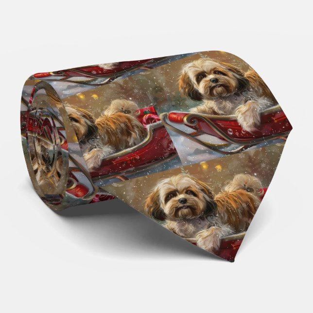 Gravata Cão Lhasa Apso Natal Festivo (Rolled)