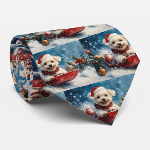 Gravata Cão Maltês no Trenó Deixe Nevar Natal