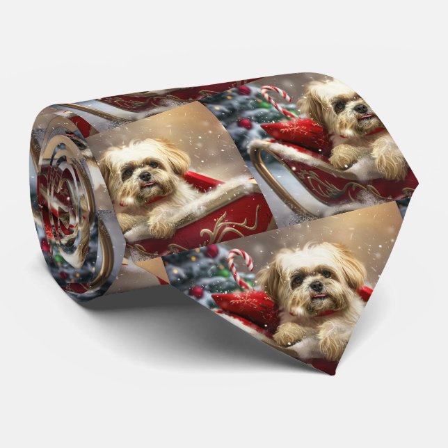 Gravata Cão Malti Tzu Festa de Natal (Rolled)