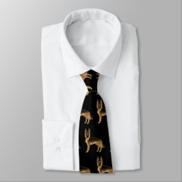 Gravata Cão Pastor Alemão Preto e Castanho Padrão Preto