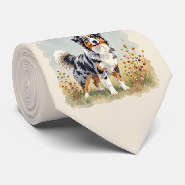 Gravata Cão Pastor Australiano Merle Cauda Longa (Rolled)