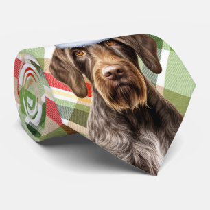 Gravata Cão Pointer de Arame Fino de Férias Xadrez de Nata