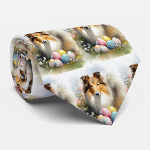 Gravata Cão Rough Collie com Feriado de Ovos de Páscoa