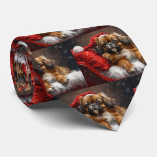 Gravata Cão Spaniel Tibetano Natal Festivo