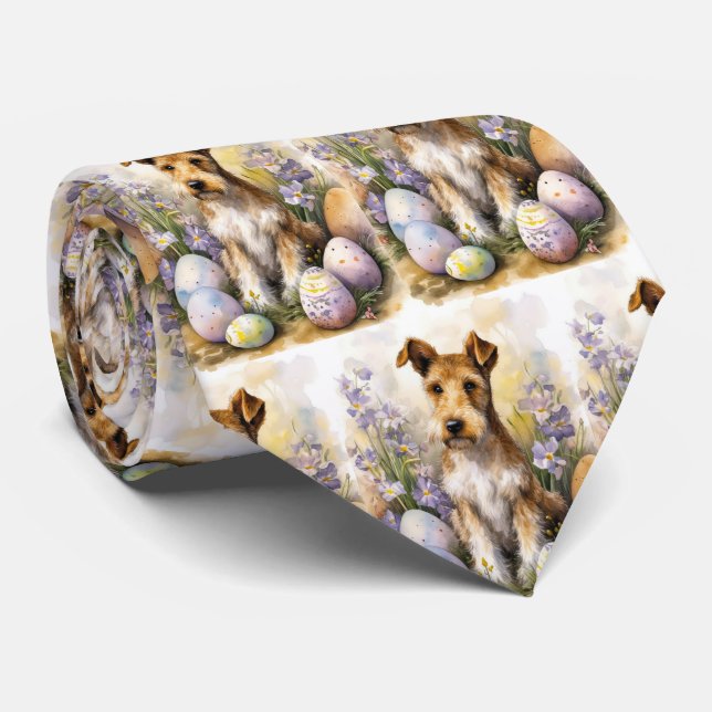 Gravata Cão Terrier Wirefox Com Ovos de Páscoa Feriado (Rolled)