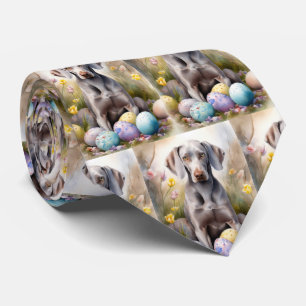 Gravata Cão Weimaraner com Ovos de Páscoa Feriado