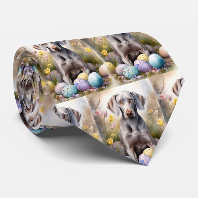 Gravata Cão Weimaraner com Ovos de Páscoa Feriado (Rolled)