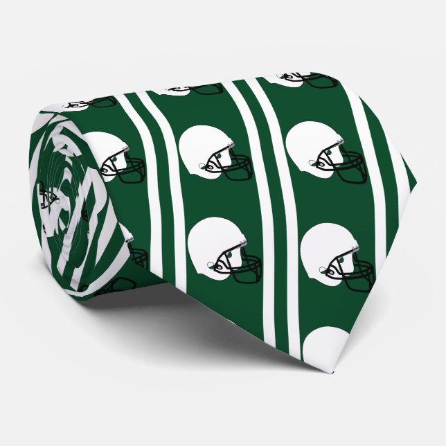 Gravata Capacete Branco de Futebol sobre Necktie Verde (Rolled)