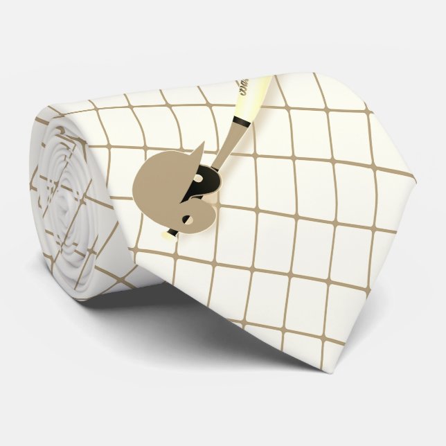 Gravata Capacete de Bola de Beisebol Tan Check Necktie (Rolled)