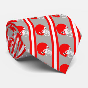 Gravata Capacete Vermelho de Futebol no Necktie 2 Cinza