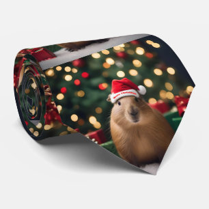 Gravata "Capybara Claus: Uma Maravilha Festiva Bokeh"