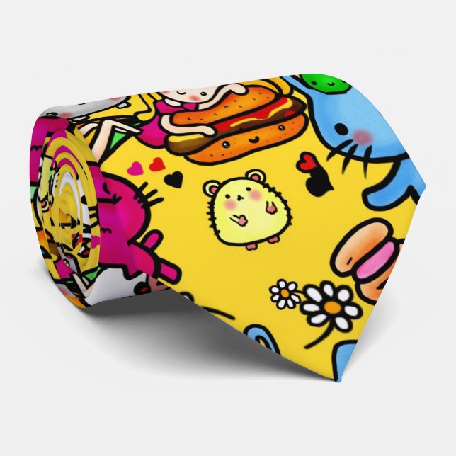 Gravata Caracter Dodles amarelo do Partido Kawaii Personal (Rolled)