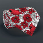 Gravata Cardinhas e poinsetos em vermelho e branco<br><div class="desc">Cardeais em galhos de inverno e decoração de Natal</div>