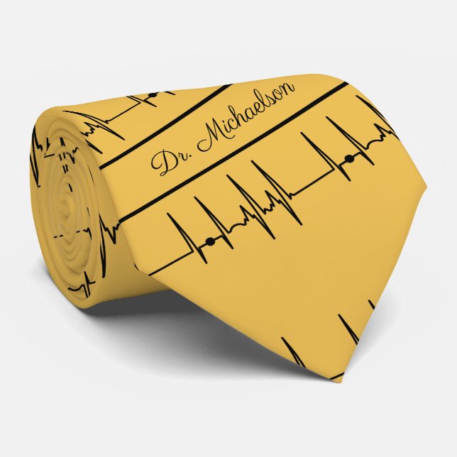 Gravata Cardiologista Cardiograma ECG Médico (Rolled)