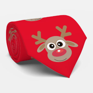 Gravata Caricatura Bestial Reindeer Padrão de Natal Vermel