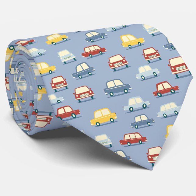 Gravata Carros Antigos Divertidos Azul (Fun vintage retro car pattern neck tie)