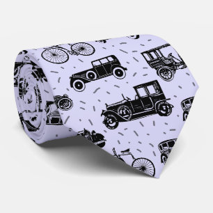Gravata Carros Antigos Padrão Preto e Azul