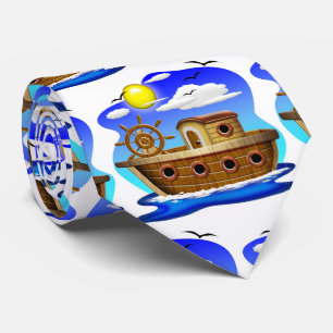 Gravata Cartoon de Barcos de Pesca