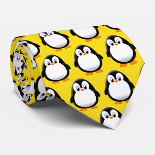 Gravata Cartoon Pinguim Bonito Amarelo Dourado