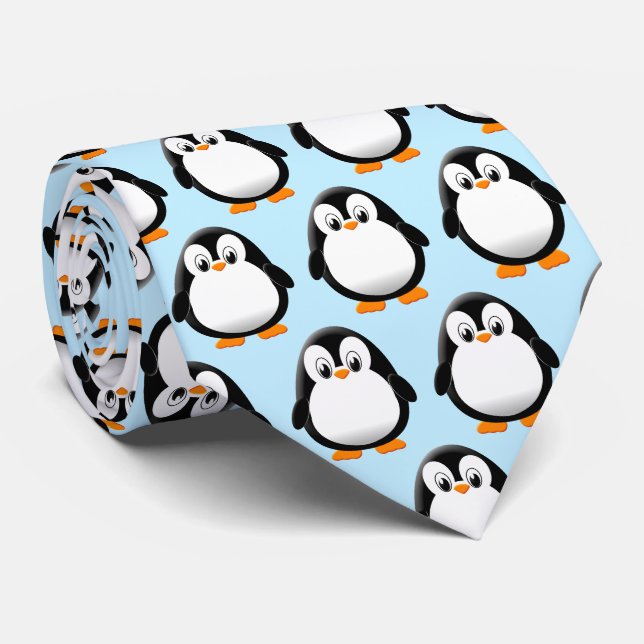 Gravata Cartoon Pinguim Cachorro Azul Claro (Rolled)
