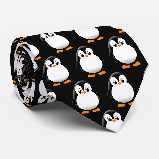Gravata Cartoon Pinguim Gelado Negro Claro (Rolled)