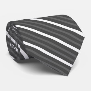 Gravata Carvão Preto, Listras Diagonais Cinza e Branco