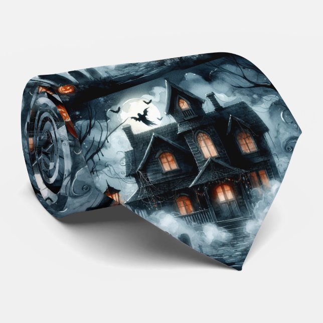 Gravata Casa Assombrada de Halloween com Fantasmas (Rolled)