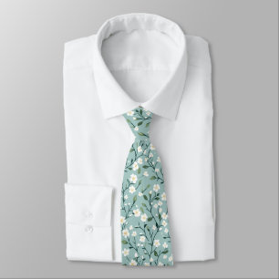 Gravata Casa de Campo Azul Branco padrão floral vintage co