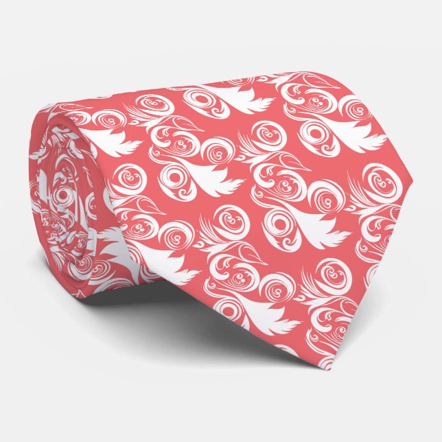 Gravata Casamento Abstrato de Folhas Rosadas (Rolled)