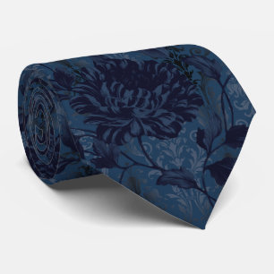 Gravata Casamento Aristocrata de Damasco Floral Azul Marin