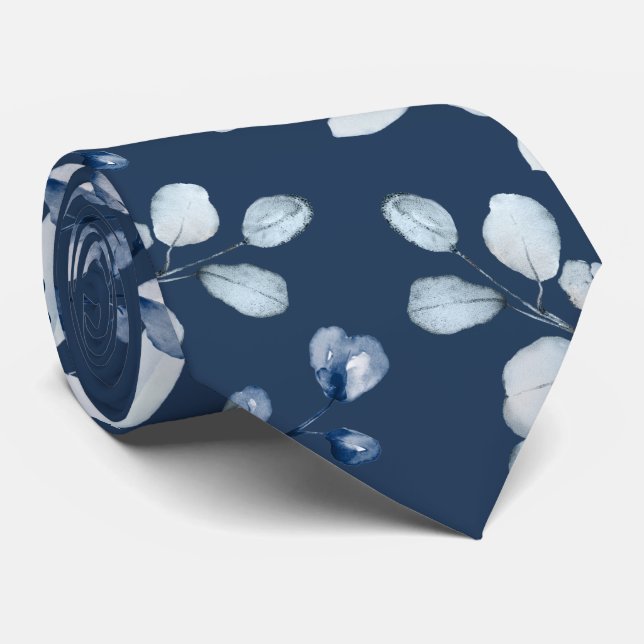 Gravata Casamento Azul Navy Profundo Verde Eucalipto Azul  (Rolled)