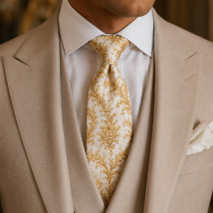 Gravata Casamento Barroco Branco e Dourado de Luxo