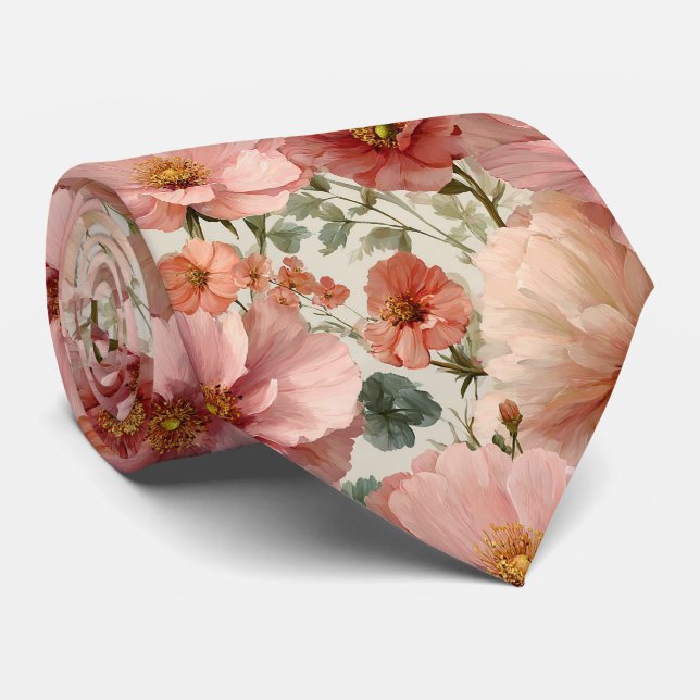 Gravata Casamento Botânico com Papoulas Rosadas (Rolled)