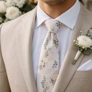 Gravata Casamento Botânico de Rosa e Eucalipto em Creme de
