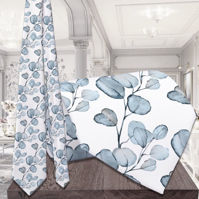 Gravata Casamento Branco Dusty Blue Eucalyptus Sprigs (Criador carregado)