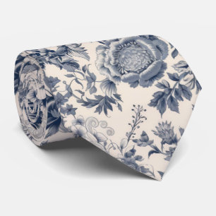 Gravata Casamento com Estampa Toile Floral Azul