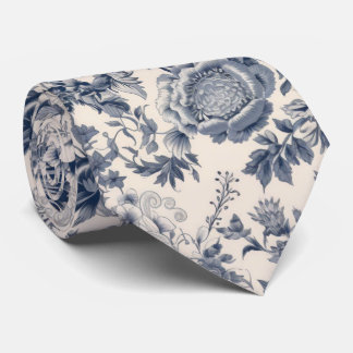 Gravata Casamento com Estampa Toile Floral Azul